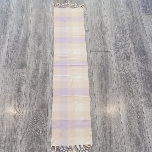 Lochcarron Cashmere Plaid Scarf From Scotland Purple , Tan & Off White/Cream - Picture 3 of 14